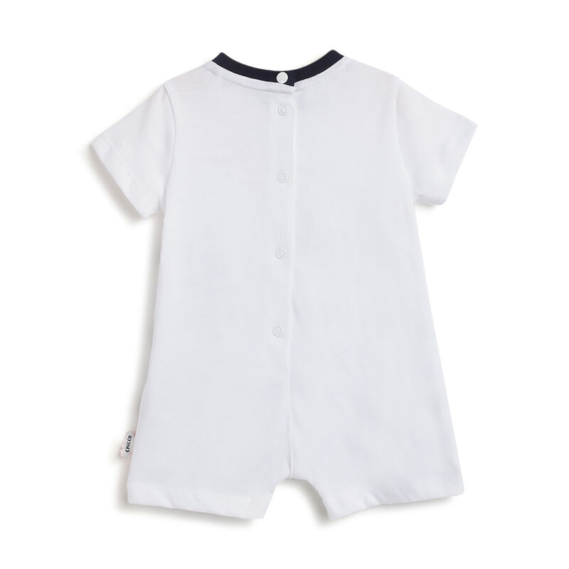 Boys White and Blue Printed Short Sleeve Rompers image number 1